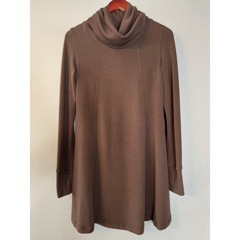 CAbi Brown Cowl Neck Sweater Dress Women’s Size S Ribbed Knit Long Sleeve